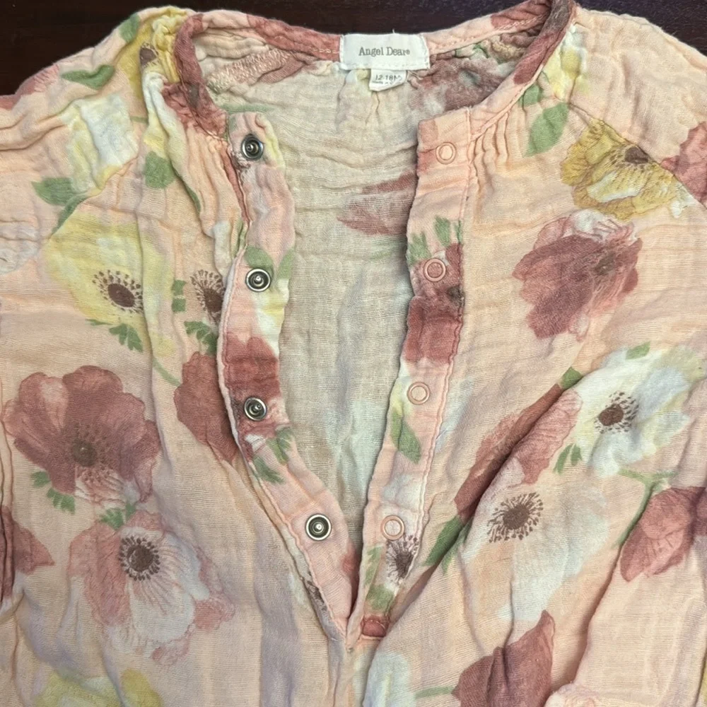 Angel Dear pink floral cotton onesie size 12-18 mo